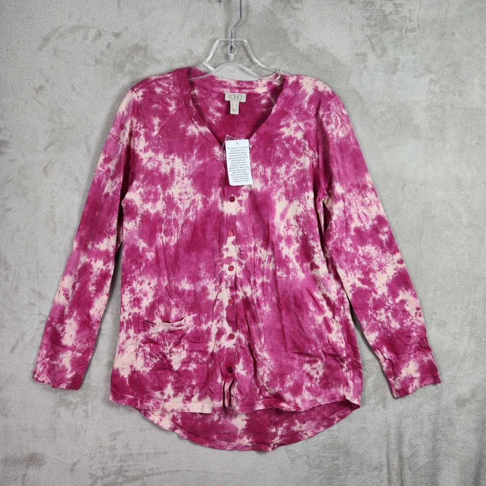 LOGO Lori Goldstein Cardigan Women Small Sangria Marble Dye Cotton Modal A605060